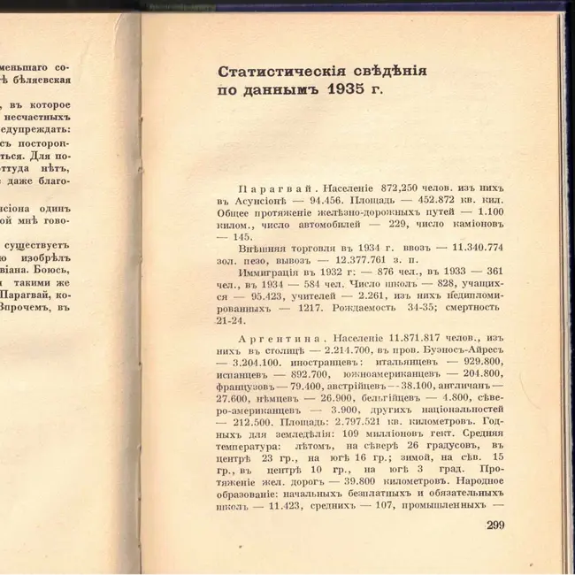Выпуск 39. К. Парчевский - В Парагвай и Аргентину. Очерки Южной Америки. Глава 39 -   Статистические сведения по данным 1935 г