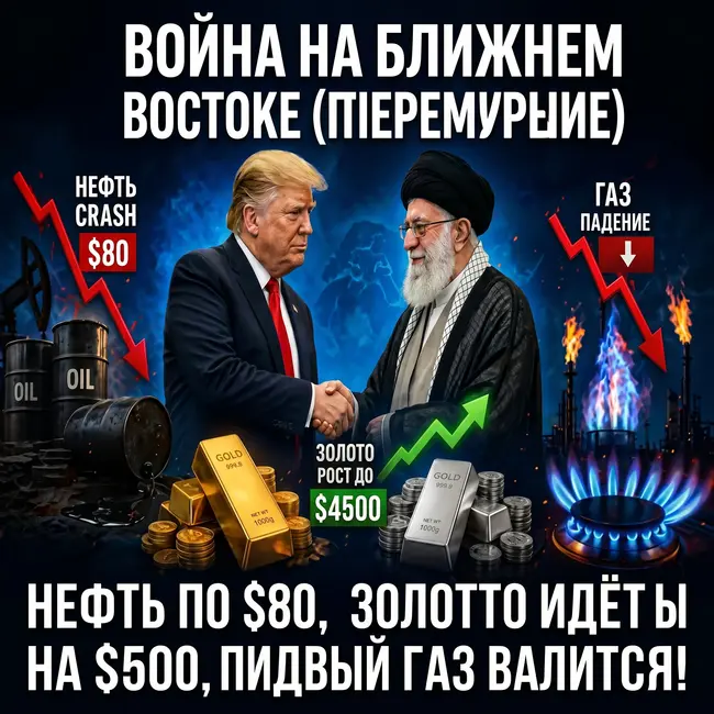 Перемирие на Ближнем Востоке, нефть 80, золото 4500, падение газа
