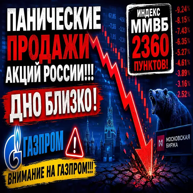 Панические продажи акций! Дно близко! ММВБ 2360 и Газпром!