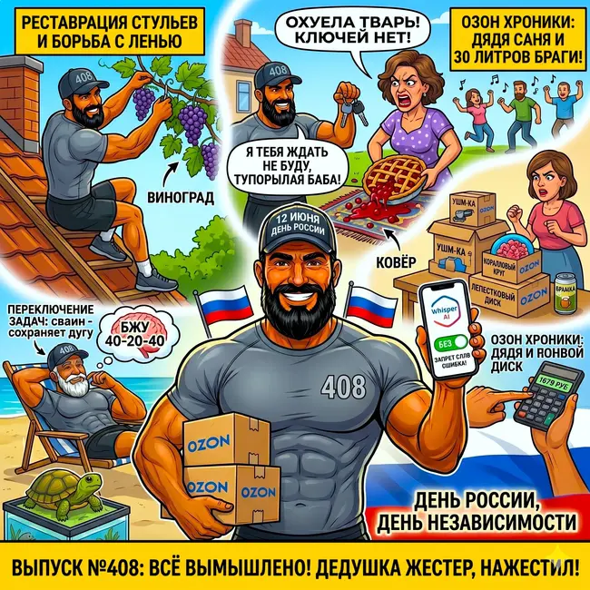 Выпуск №408: Великий черри-крэш на ковре, бабский террор из-за ключей и Дядя Саня с рецептом бронебойной браги 🌞