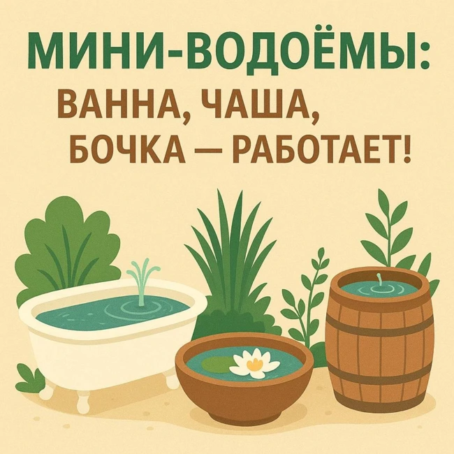 Мини-водоёмы: ванна, чаша, бочка — работает!