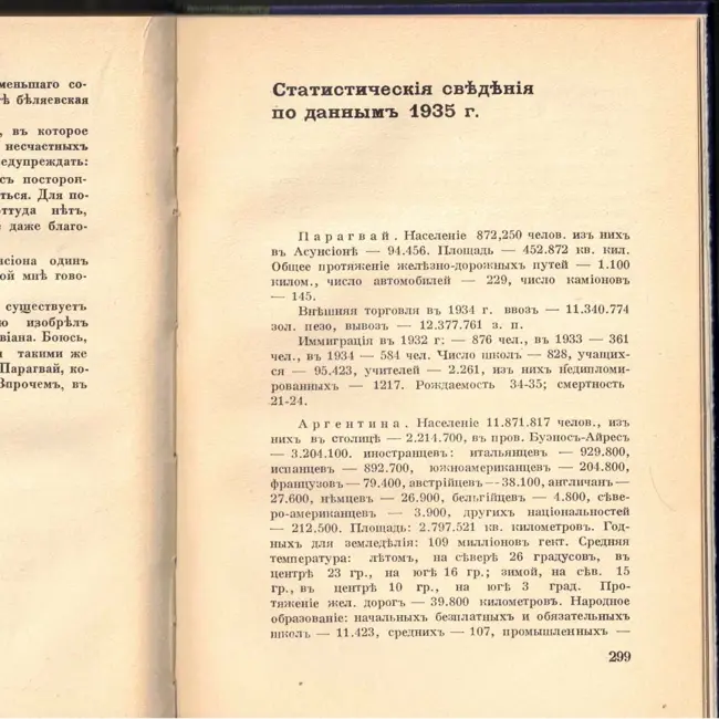 Выпуск 39. К. Парчевский - В Парагвай и Аргентину. Очерки Южной Америки. Глава 39 -   Статистические сведения по данным 1935 г