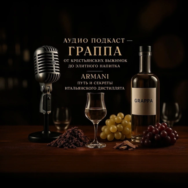 Аудио подкаст-Граппа: От крестьянских выжимок до элитного напитка Armani – Путь и Секреты Итальянского Дистиллята