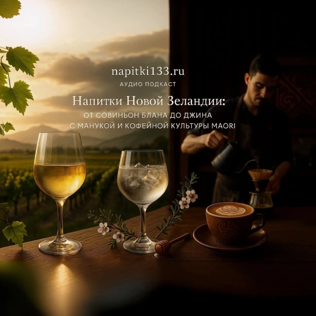 Аудио подкаст-Напитки Новой Зеландии: От Совиньон Блана до Джина с Манукой и Кофейной Культуры Маори