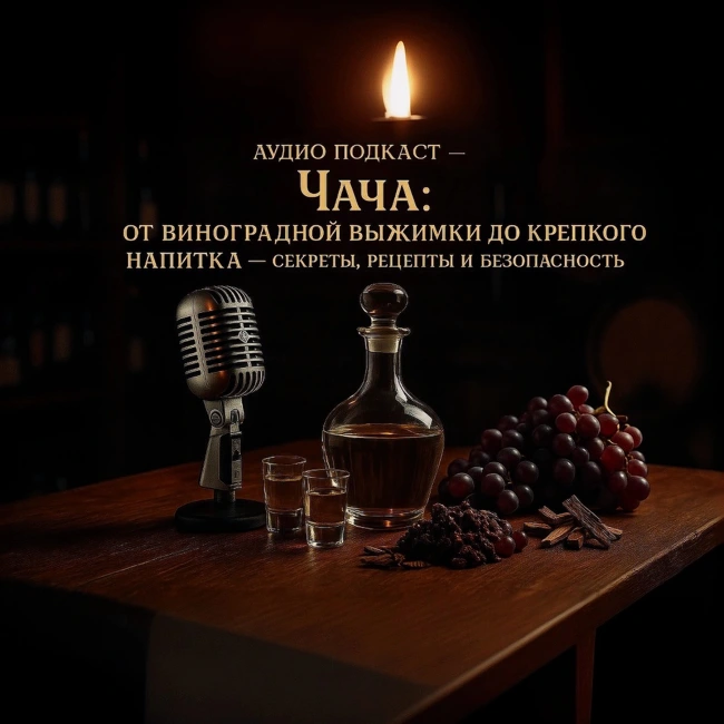 Аудио подкаст-Чача: от виноградной выжимки до крепкого напитка – секреты, рецепты и безопасность